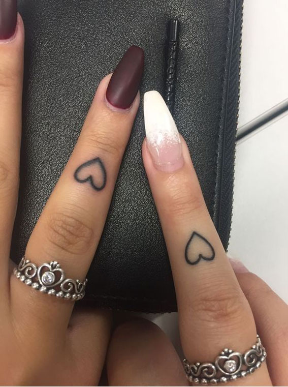 50 Petite Tattoo Ideas : Matching Heart Finger Tattoos