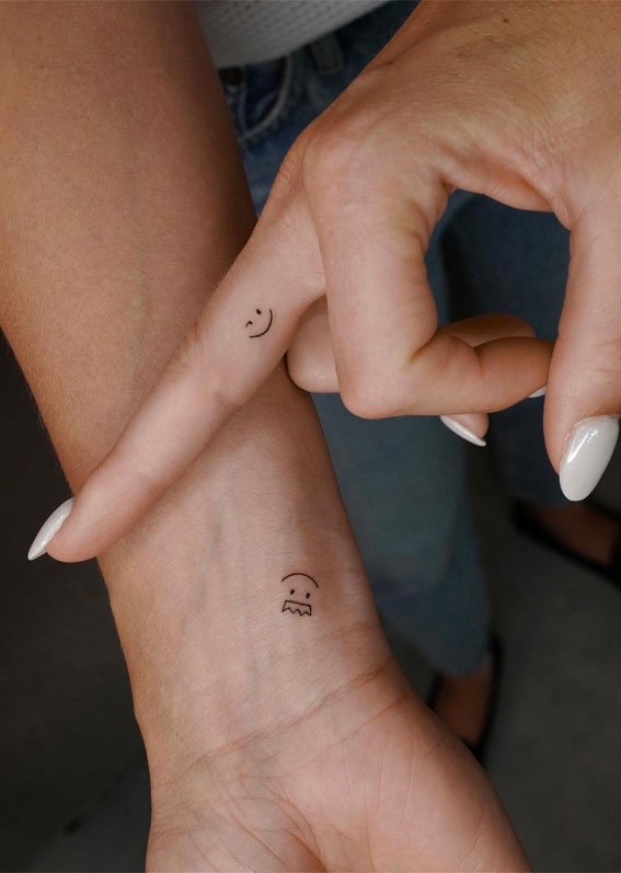 50 Petite Tattoo Ideas : Tiny Smiley BFF Tattoo