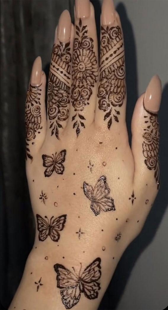 Fluttering Elegance 23 Enchanting Butterfly Henna Designs : Lace-winged Beauty