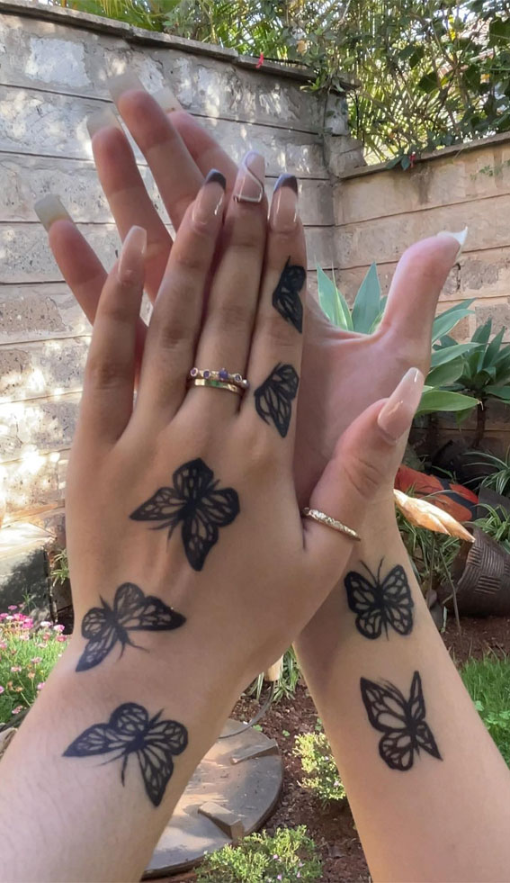 Fluttering Elegance 23 Enchanting Butterfly Henna Designs : Butterflies on Hand & Wrist