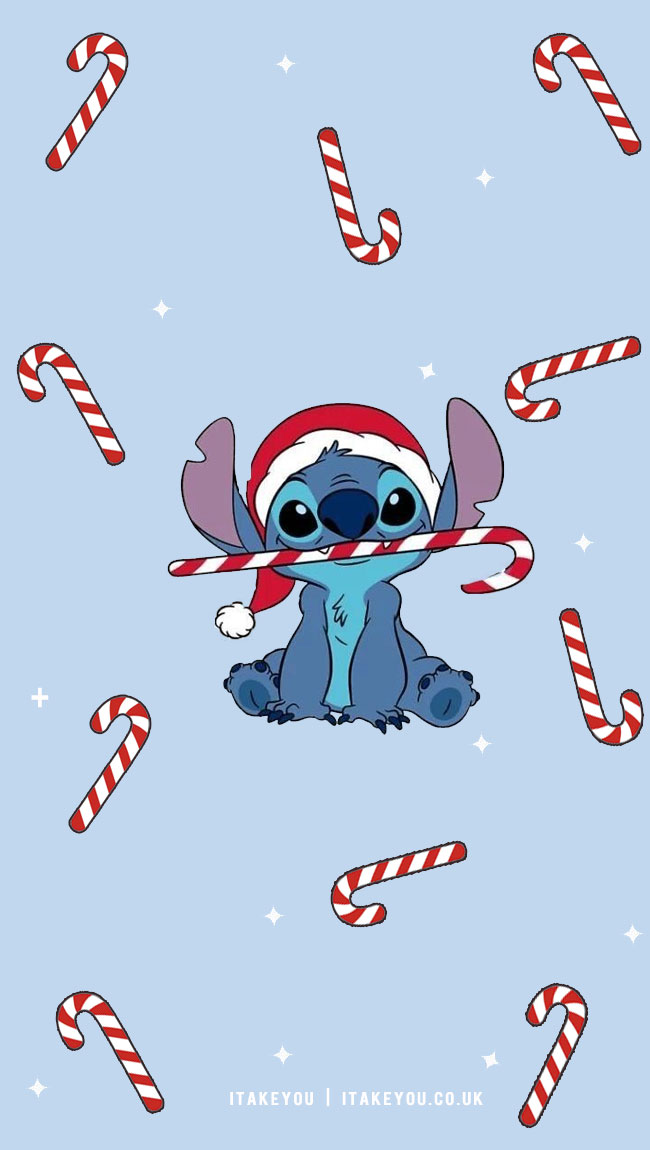 Yuletide Enchantment Festive Christmas Wallpapers For Every Device : Stitch Bite Candy Cane