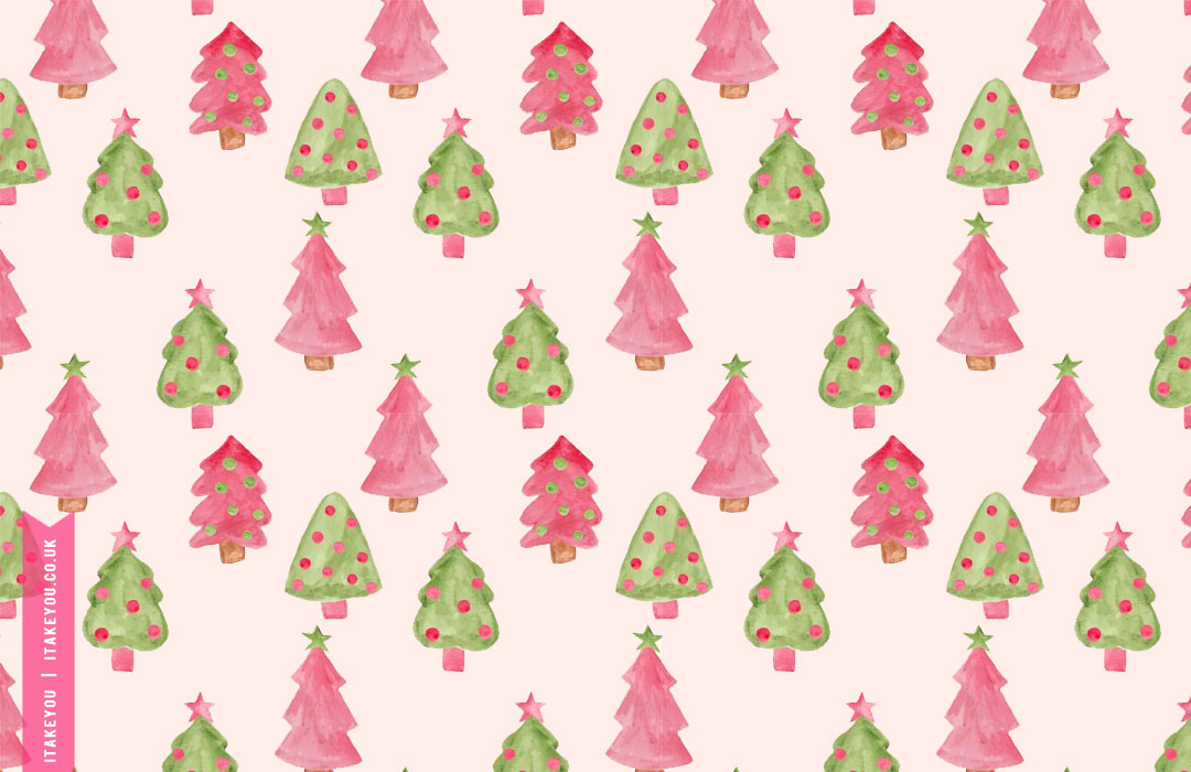 Yuletide Enchantment Festive Christmas Wallpapers For Every Device : Green & Pink Christmas Trees