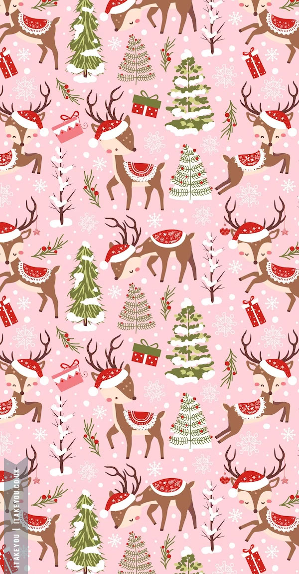 Yuletide Enchantment Festive Christmas Wallpapers for Every Device : Reindeer Pink Wallpaper