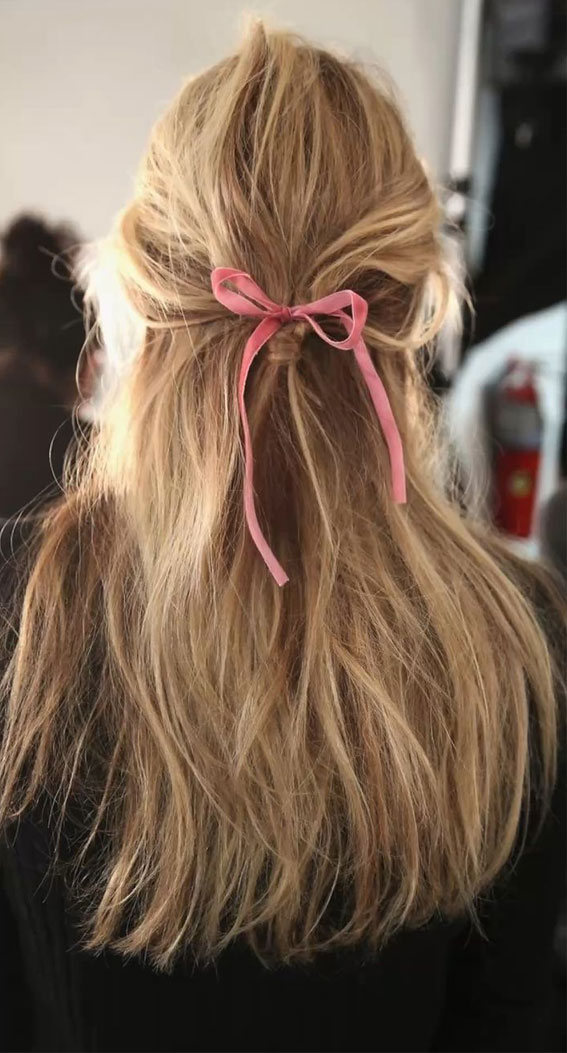 Easy and Cute Hairstyles with Allure : Half Up with Thin Pink Bow