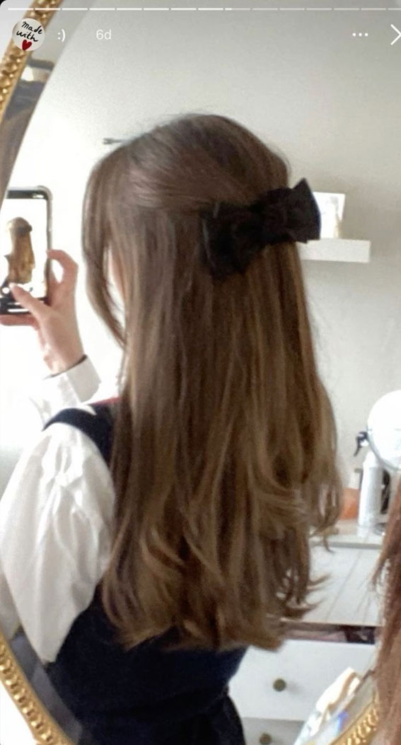 Easy and Cute Hairstyles with Allure : Coquette Style Half Up with Black Bow