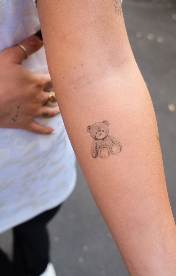 Tiny Treasures Meaningful Small Tattoo Inspirations : Cute Teddy Bear on Arm