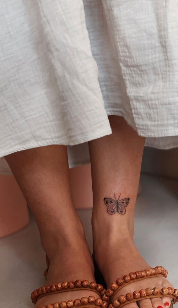 Tiny Treasures Meaningful Small Tattoo Inspirations : A Butterfly Above Ankle