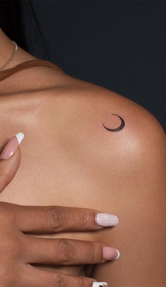 Tiny Treasures Meaningful Small Tattoo Inspirations : A Crescent Moon on Shoulder