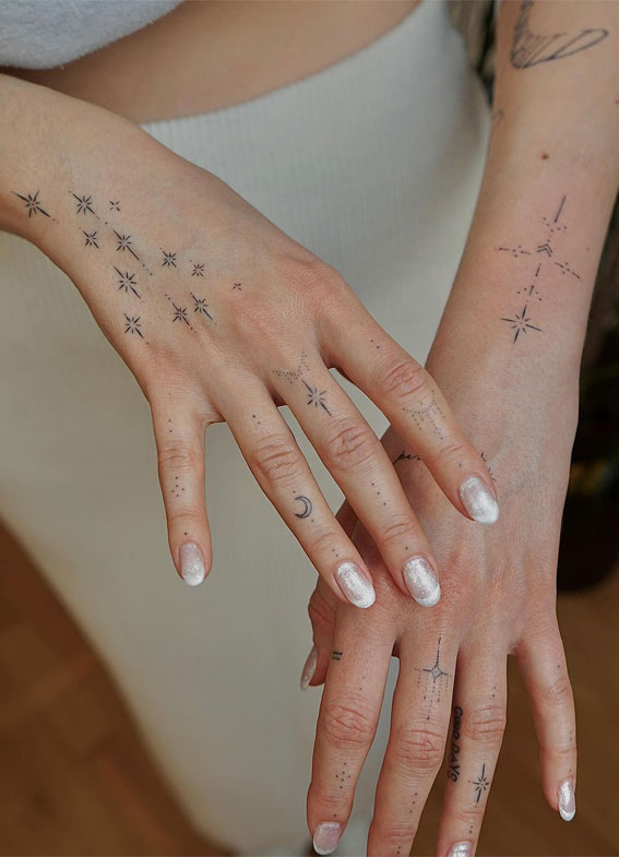 Tiny Treasures Meaningful Small Tattoo Inspirations : Sparkle Stars & Crescent Moon