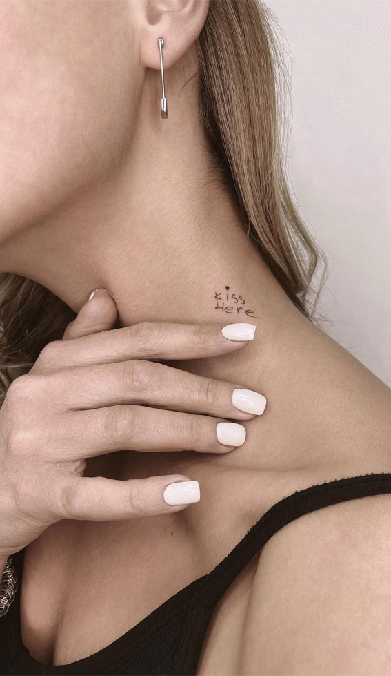 Tiny Treasures Meaningful Small Tattoo Inspirations : Kiss Here Tattoos on Neck