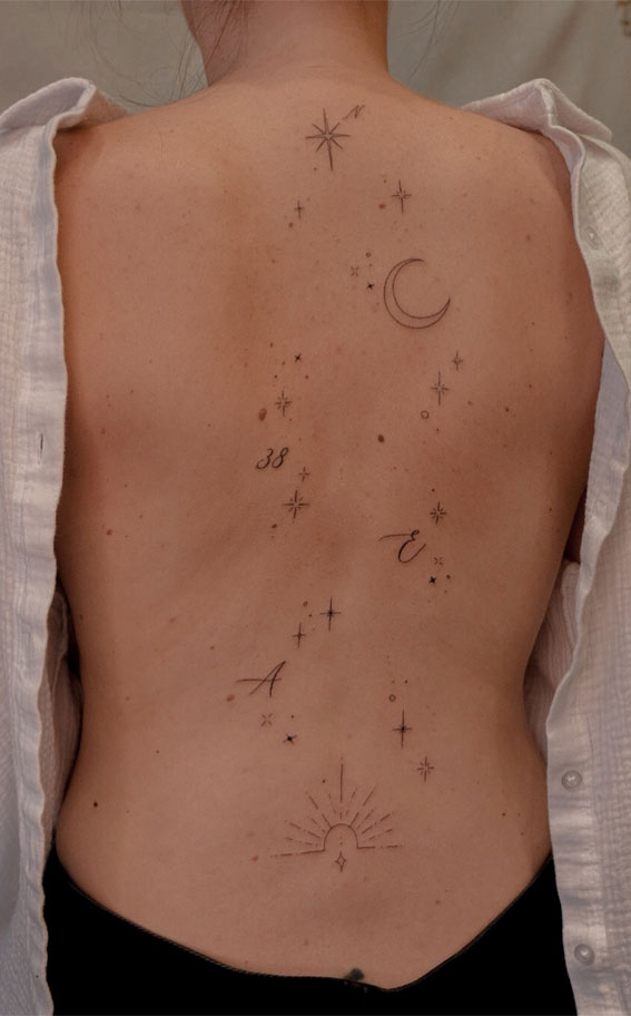 Tiny Treasures Meaningful Small Tattoo Inspirations : Moon, Stars, Sun with Initials