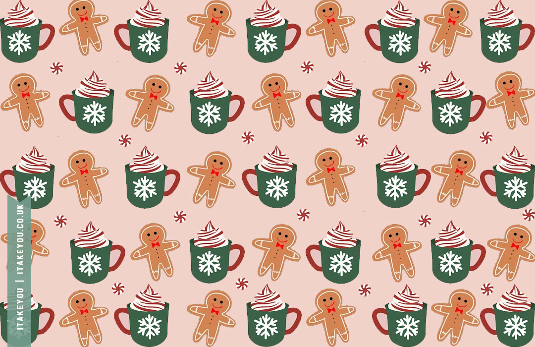 Festive Sip and Sweet Wallpapers Wonderland : Gingerbread Man & Latte Green Cup Wallpaper
