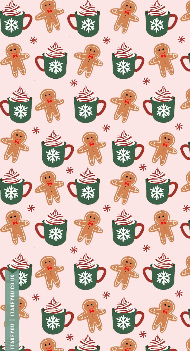 Festive Sip and Sweet Wallpapers Wonderland : Gingerbread Man & Latte Green Cup Phone Wallpaper