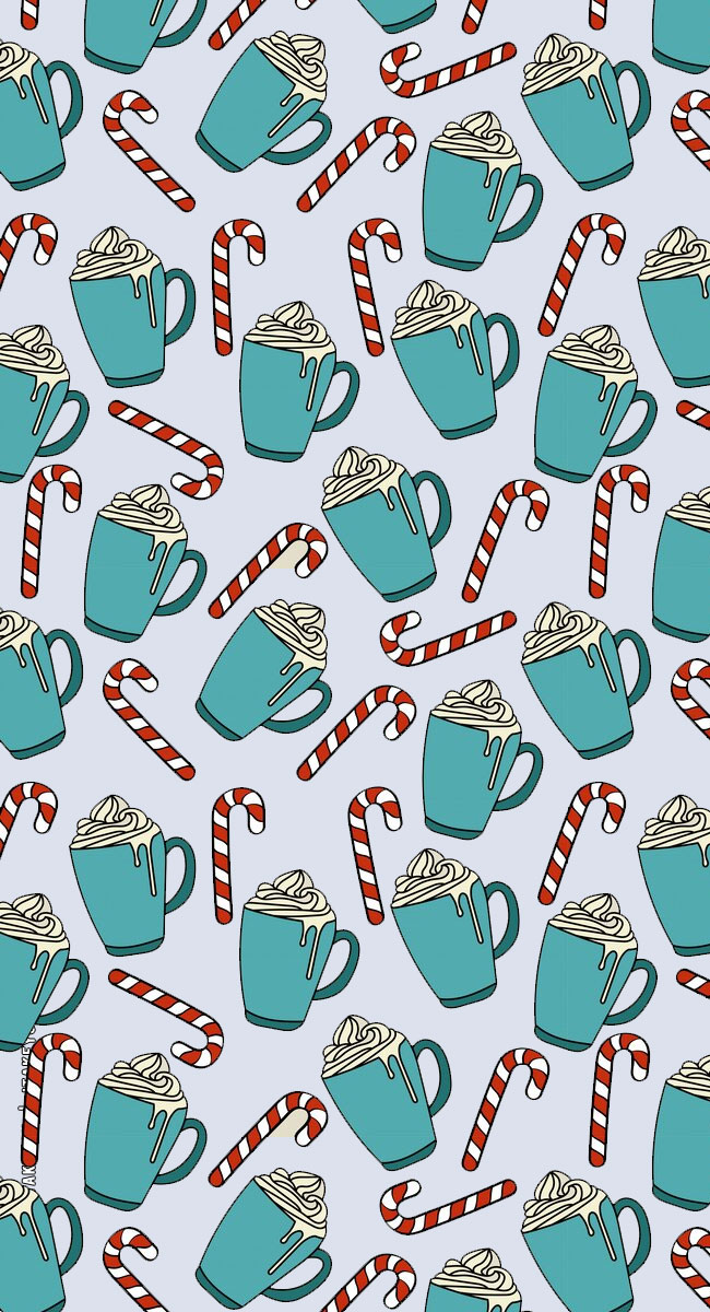 Festive Sip And Sweet Wallpapers Wonderland : White Fluffy Frosty Hot Drink & Candy Cane Wallpaper