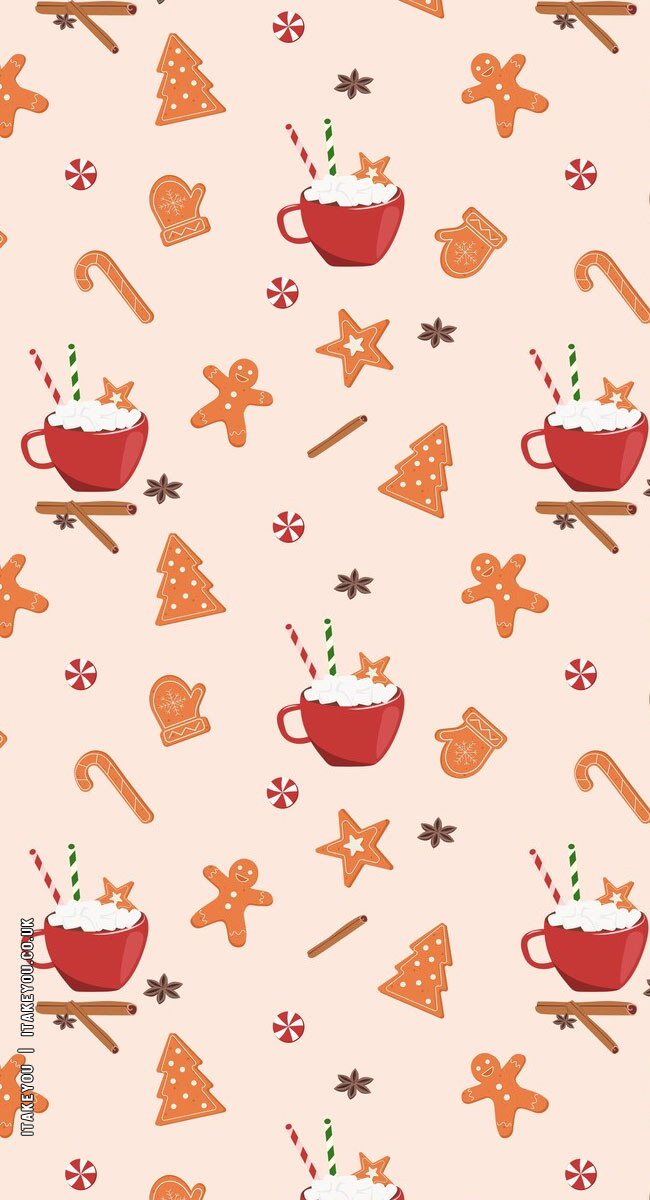 Festive Sip And Sweet Wallpapers Wonderland : Ginger Biscuits & Hot Cocoa Pink Wallpaper