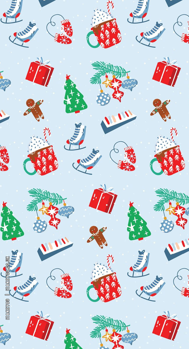 Festive Sip And Sweet Wallpapers Wonderland : Red Present, Gingerbread, Hot Drink Red Mug Wallpaper