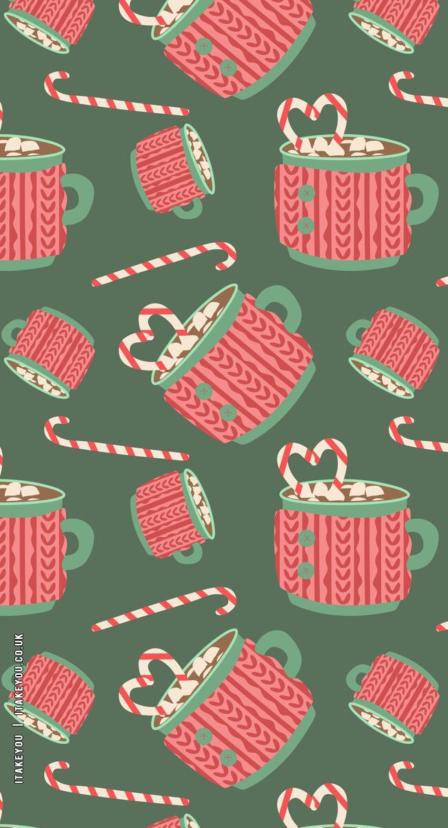 Festive Sip And Sweet Wallpapers Wonderland : Marshmallow Hot Chocolate + Candy Cane Wallpaper