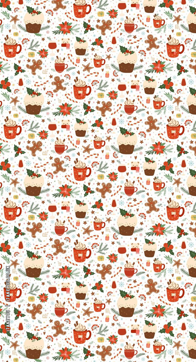 Festive Sip And Sweet Wallpapers Wonderland : Pudding, Gingerbread & Hot Cocoa Wallpaper