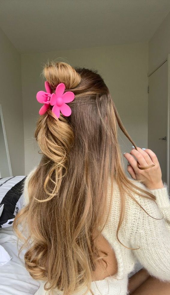 40 Effortlessly Adorable Hairstyles for Every Day : Puff Half Up with Pink  Clip I Take You | Wedding Readings | Wedding Ideas | Wedding Dresses |  Wedding Theme