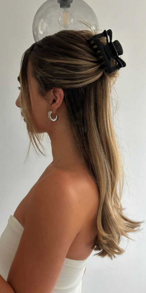 40 Effortlessly Adorable Hairstyles for Every Day : Half Up with Black Claw  Clip I Take You, Wedding Readings, Wedding Ideas, Wedding Dresses