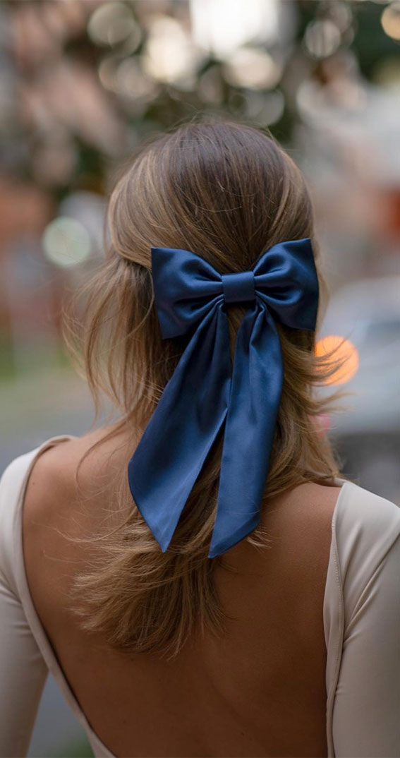 40 Effortlessly Adorable Hairstyles for Every Day : Half Up with Blue Bow