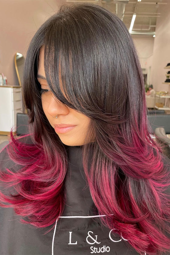 Chic & Versatile Layered Haircuts & Styles : Layered Haircut with Pink Magenta