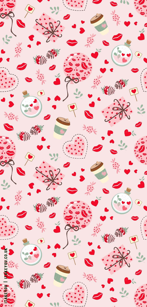 Enchanting Valentine’s Wallpaper Inspirations : Heart + Strawberry & Present Wallpaper
