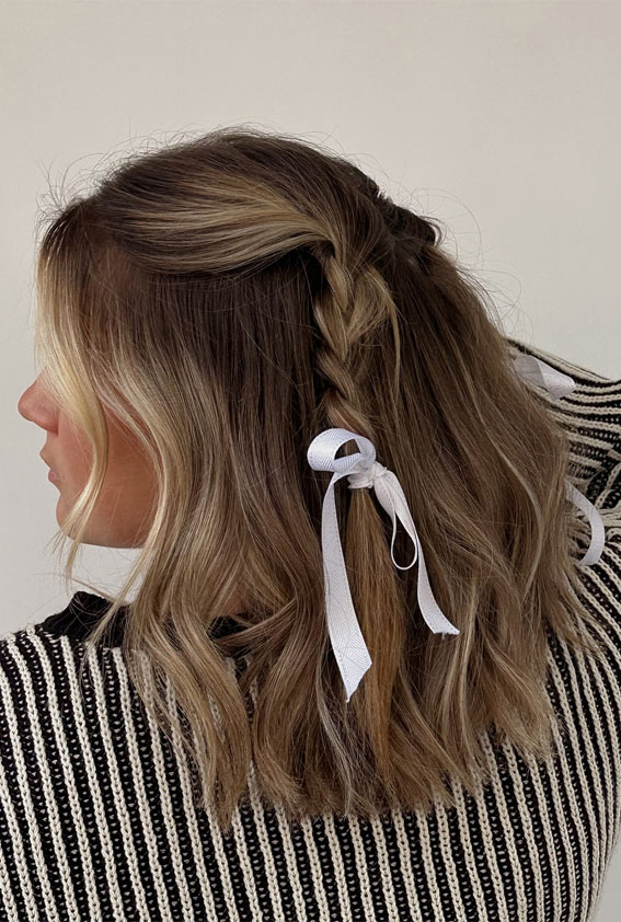 On-Trend Bow Hairstyles for a Chic and Playful Look : Bow-tiful Mini Braid Hair Down
