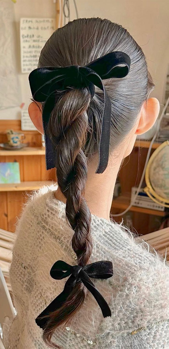 half up half down with bow, easy half up with bow, easy bun hairstyle with bow, bow hairstyles, bubble braid with bow, bun with bow cute hairstyle, coquette hairstyle, bubble ponytail with bow, everyday hairstyle, ponytail with bow