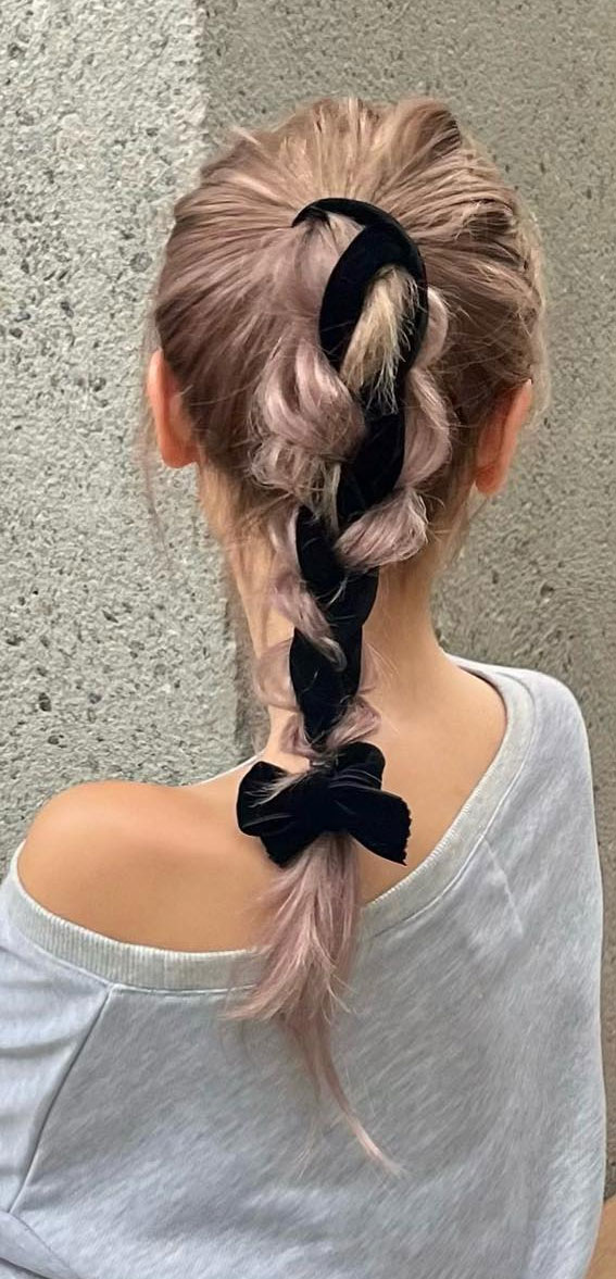 On-Trend Bow Hairstyles for a Chic and Playful Look : Braided Bow-tail