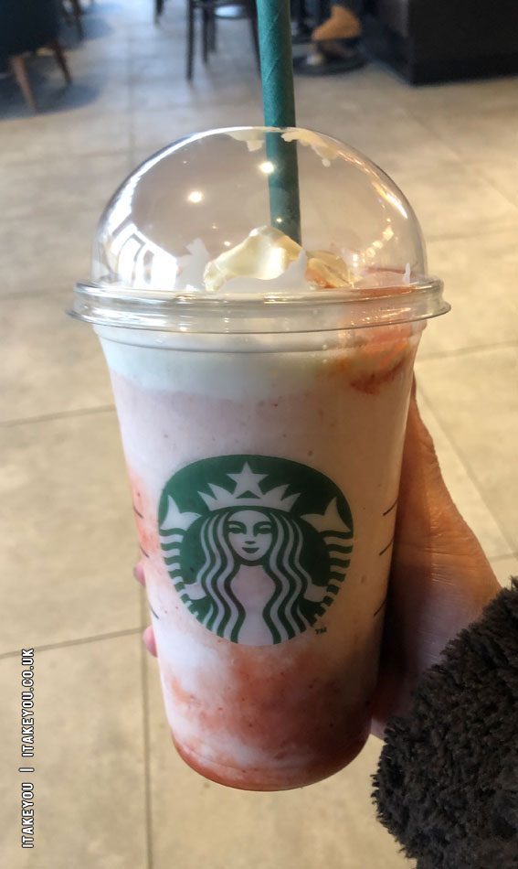 Culinary Captures Moments in Flavor : Strawberry Frappuccino Topped with Cream