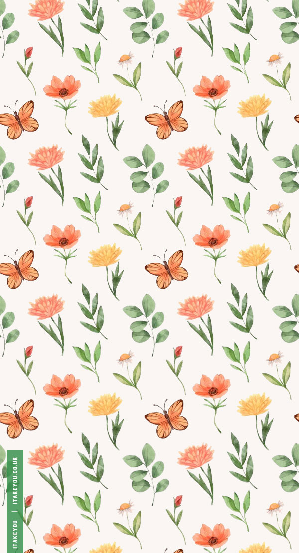 Inspiring March Wallpaper Ideas for a Vibrant Spring : Butterfly & Floral Pattern Wallpaper