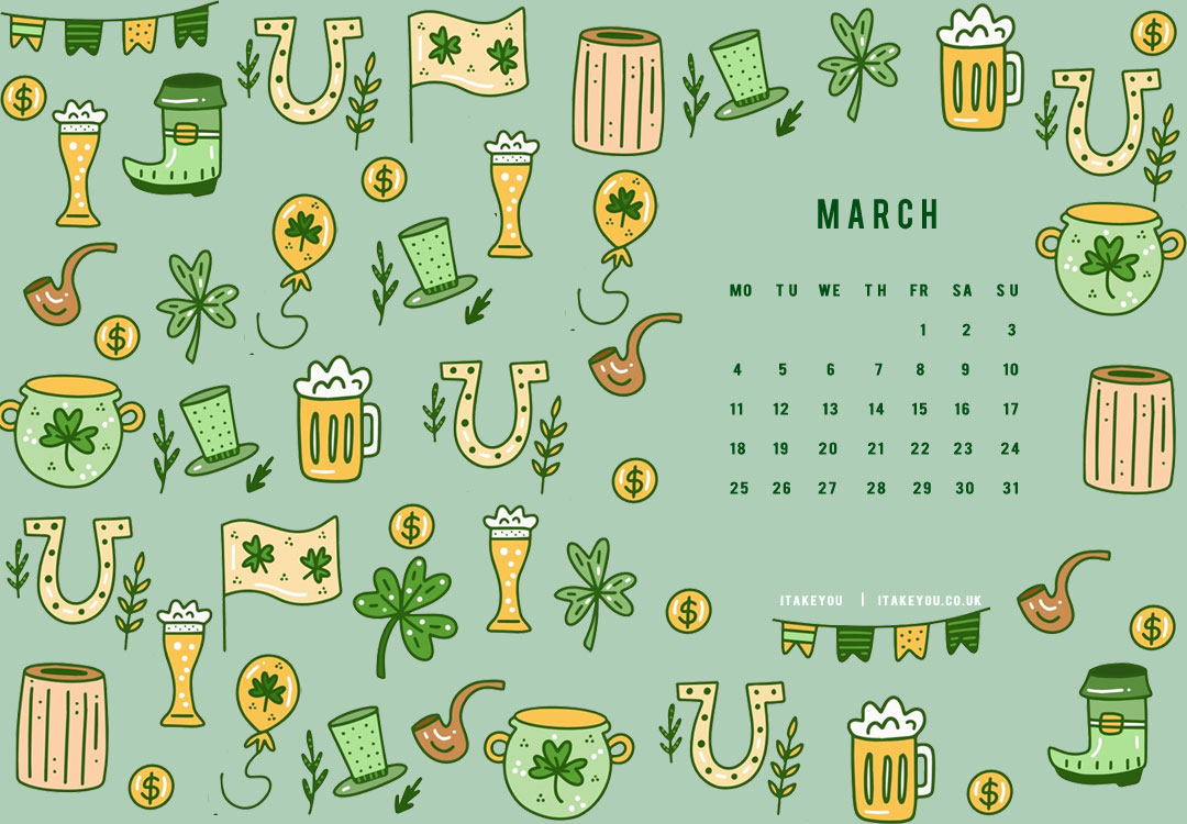 Inspiring March Wallpaper Ideas for a Vibrant Spring : Festive St. Patrick’s Day Calendar