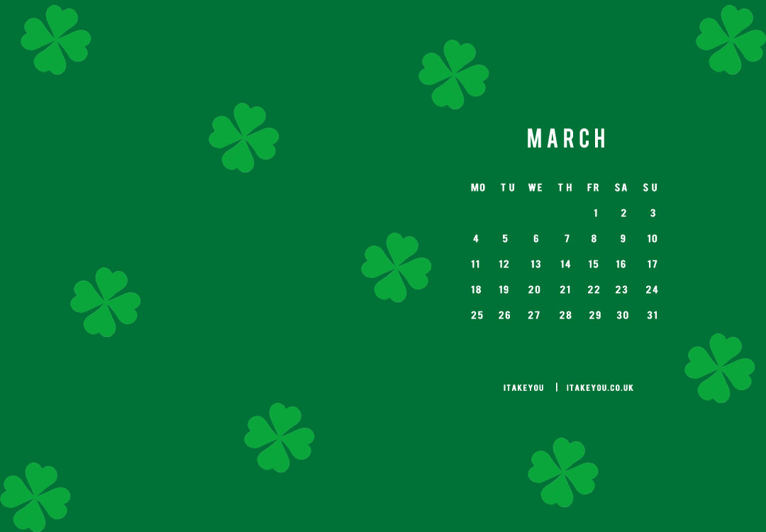Inspiring March Wallpaper Ideas for a Vibrant Spring : Shamrock March Calendar