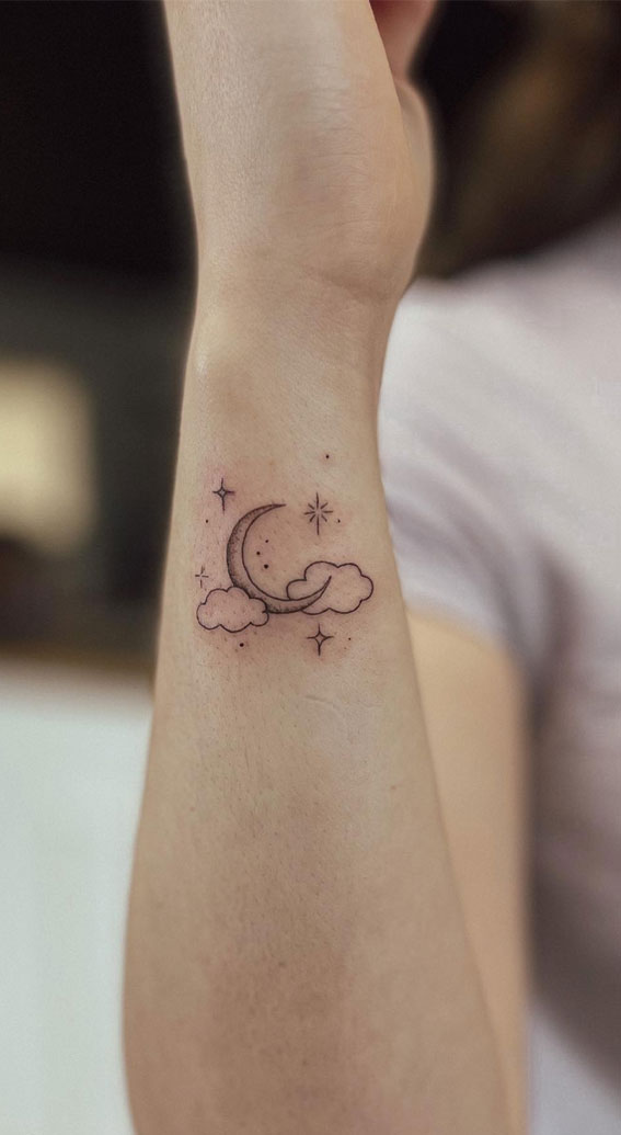 Celestial Charms 20+ Star Tattoo Designs : Moon & Stars in The Clouds