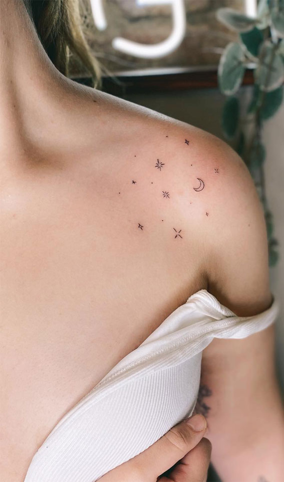Celestial Charms 20+ Star Tattoo Designs : Tiny Stars on Shoulder