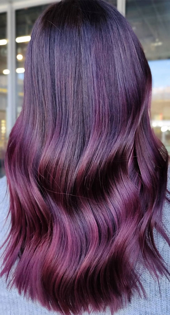 15 Aubergine Hair Colour Ideas : Shiny Plum & Aubergine Balayage