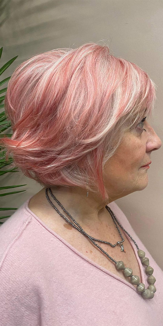 pink hair colour for women over 60, bob haircuts for women over 60, layered bob hairstyle for women over 60, layered bob haircut for women over 60, bixie haircuts for women over 60, short hairstyles for women over 60