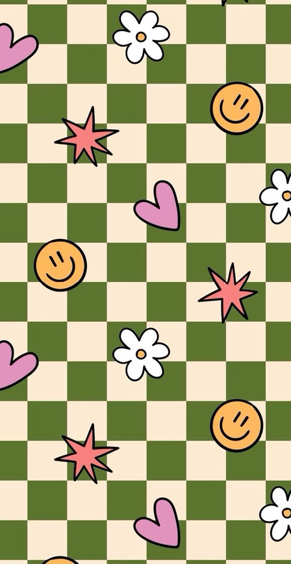 22 Cute Summer Wallpaper Ideas for 2024 : Green Checkered Retro Wallpaper