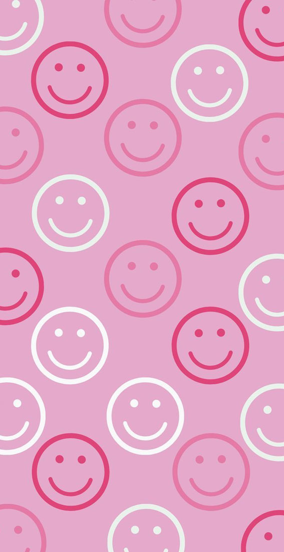 30 Aesthetic Summer Wallpapers for iPhone : Pink Smiley Faces