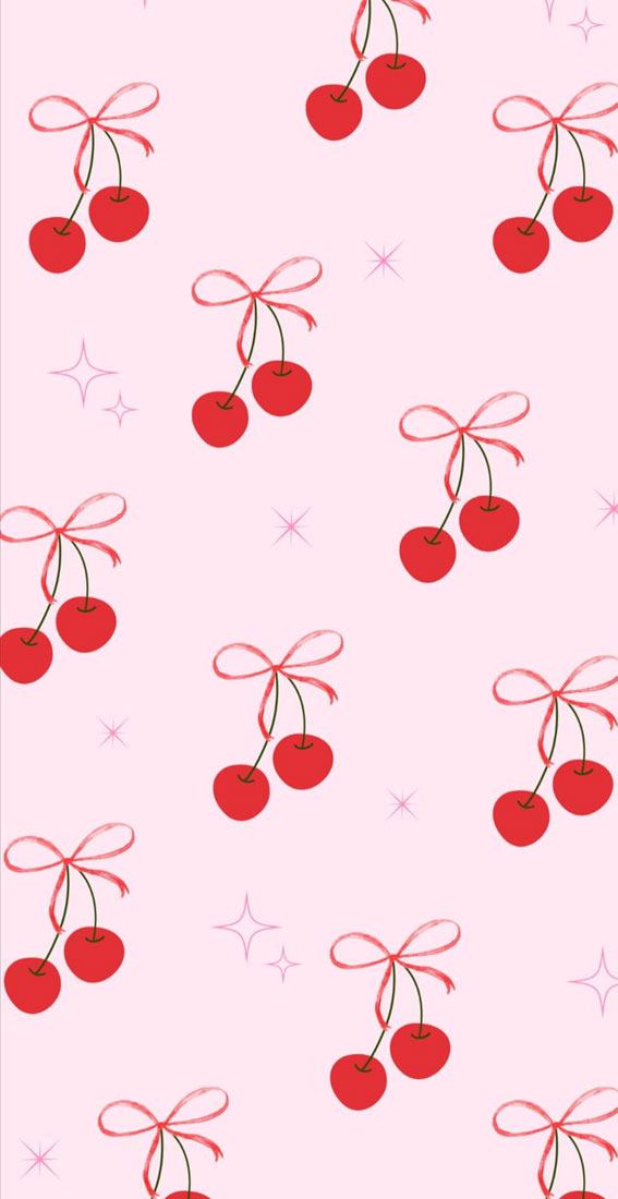 30 Aesthetic Summer Wallpapers for iPhone : Cherries Tied with Bow