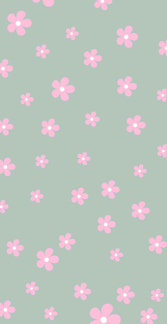 30 Aesthetic Summer Wallpapers for iPhone : Sage Green Background Pink Floral