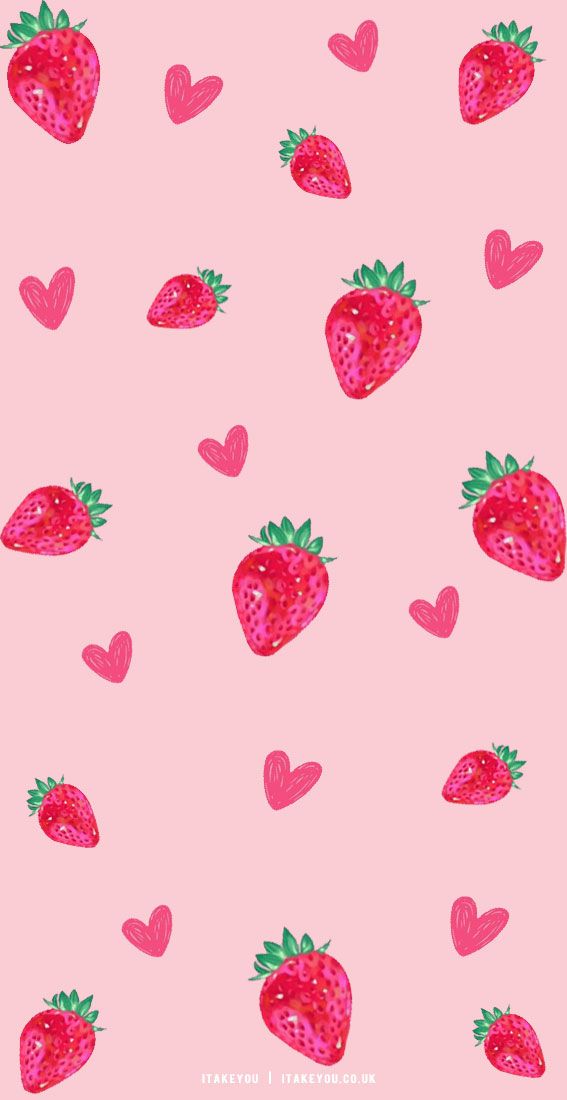 22 Cute Summer Wallpaper Ideas for 2024 : Strawberry & Love Heart