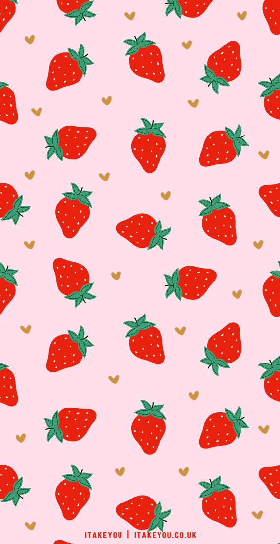 30 Aesthetic Summer Wallpapers for iPhone : Strawberry & Heart Wallpaper
