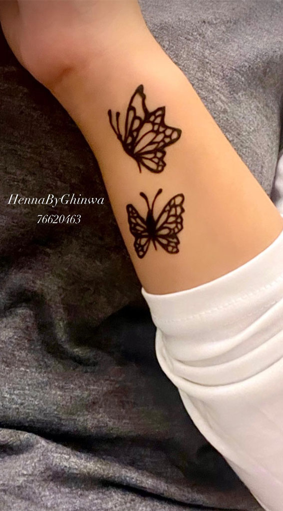 33 Trendy Henna Designs To Inspire : Simple Two Butterflies Henna