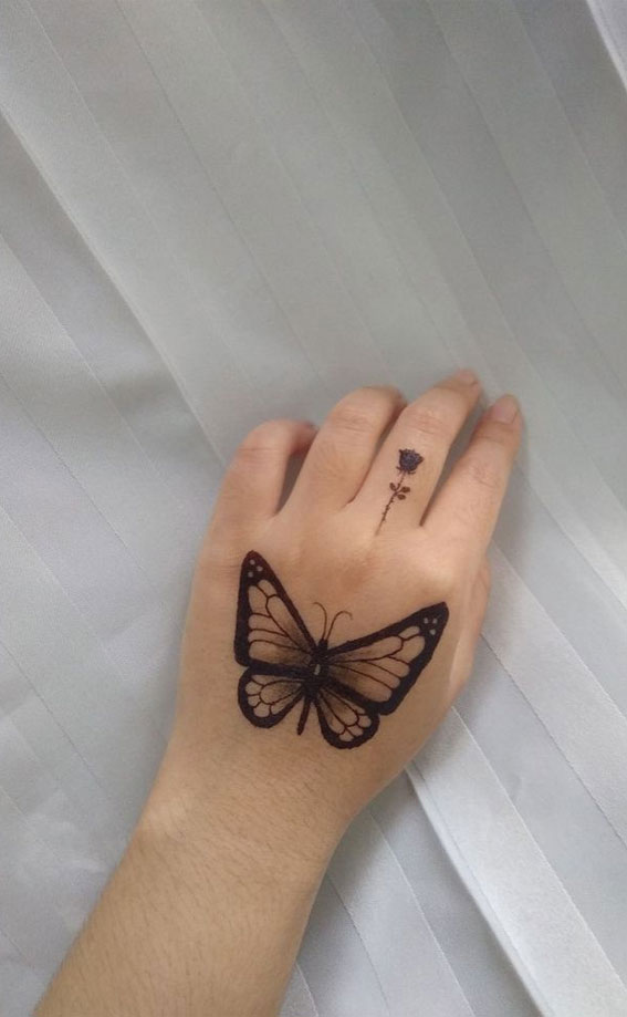 25 Mesmerizing Henna Designs : A Rose & Butterfly
