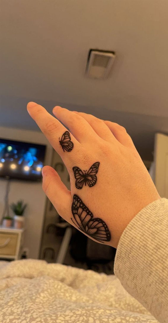 25 Mesmerizing Henna Designs : Three Butterflies on Hand